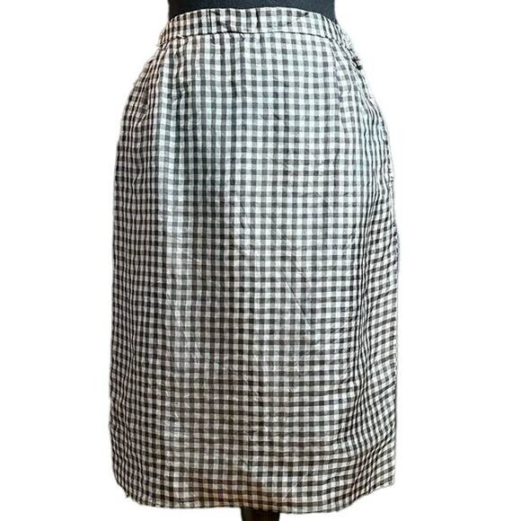 Vintage 1950s-1960s Black Tan Gingham Pencil Skirt Size 2 Rockabilly Pinup Girl - Picture 1 of 6